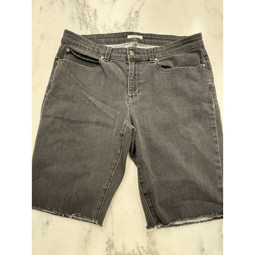 Eileen Fisher Black Jean Denim Raw Hem Cut Off Bermuda Shorts Size 12